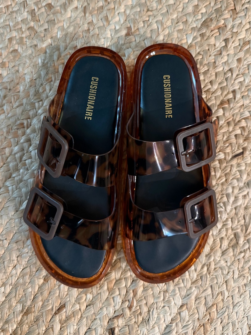 Cushionaire Women’s Tortoiseshell Double-Buckle Slide Sandals - Brown